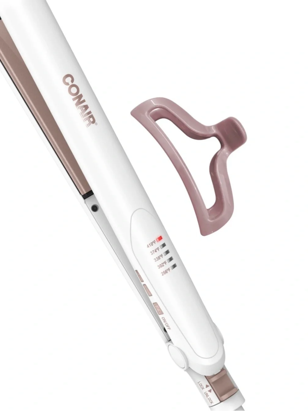Conair White & Rose Gold Ceramic Hair Straightener with Clip